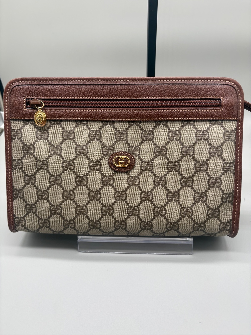 Vintage Gucci GG Monogram Clutch Convertible Crossbody Bag w/ COA